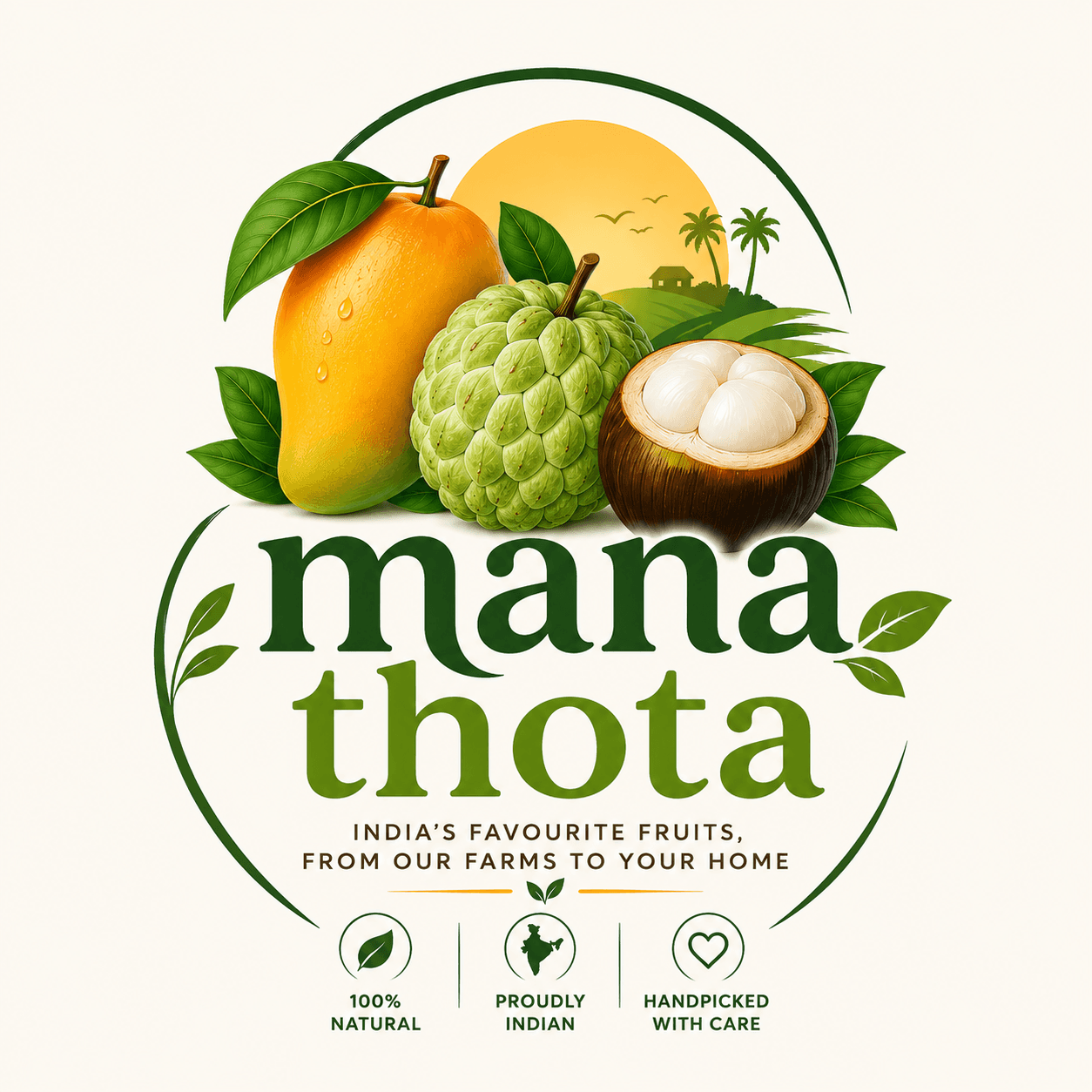 Mana Thota logo with mango, custard apple, and ice apple